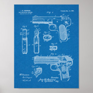 1899 Browning Gun Patent Art Teckning Print Poster