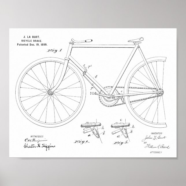 1899 Cycle Broke Patent Art Teckning Skriv ut Poster (Framsidan)