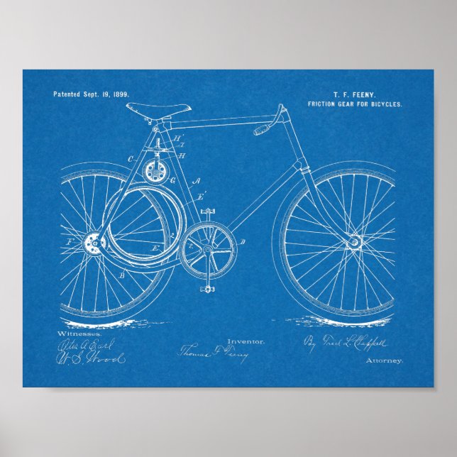 1899 Cycle Gear Patent Art Teckning Skriv ut Poster (Framsidan)