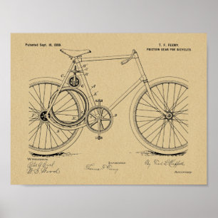 1899 Cycle Gear Patent Art Teckning Skriv ut Poster