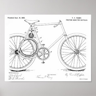 1899 Cycle Gear Patent Art Teckning Skriv ut Poster