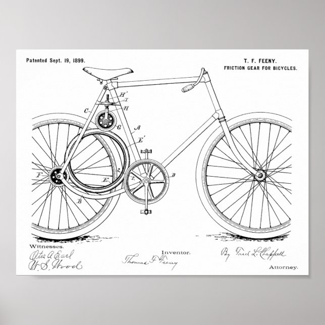 1899 Cycle Gear Patent Art Teckning Skriv ut Poster (Framsidan)