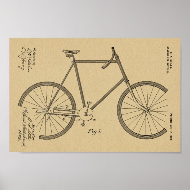 1899 Cycle Gearing Patent Art Teckning Skriv ut Poster (Framsidan)