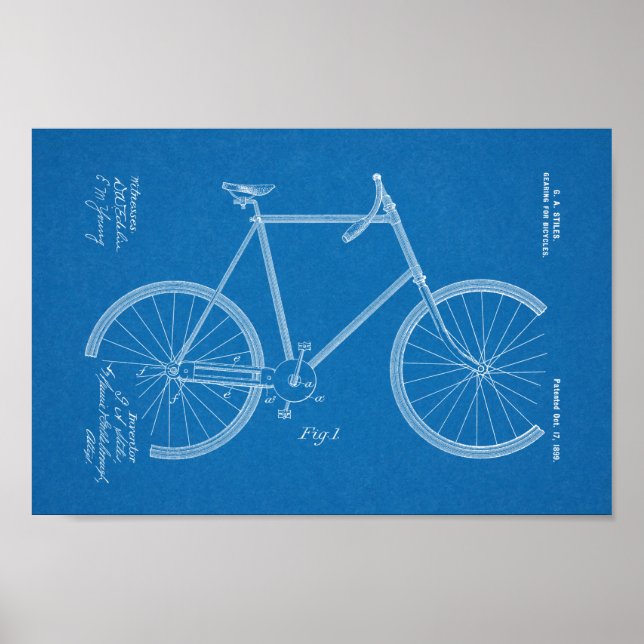 1899 Cycle Gearing Patent Art Teckning Skriv ut Poster (Framsidan)