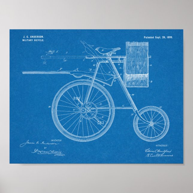 1899 Militär cykelpatent Art Teckning Skriv ut Poster (Framsidan)