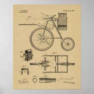 1899 Militär cykelpatent Art Teckning Skriv ut Poster