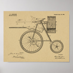 1899 Militär cykelpatent Art Teckning Skriv ut Poster