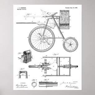 1899 Militär cykelpatent Art Teckning Skriv ut Poster