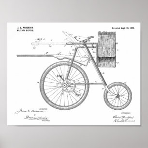 1899 Militär cykelpatent Art Teckning Skriv ut Poster