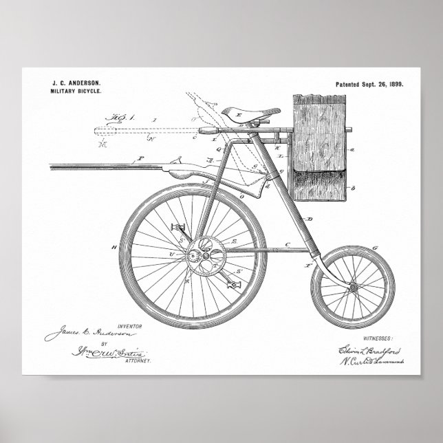 1899 Militär cykelpatent Art Teckning Skriv ut Poster (Framsidan)