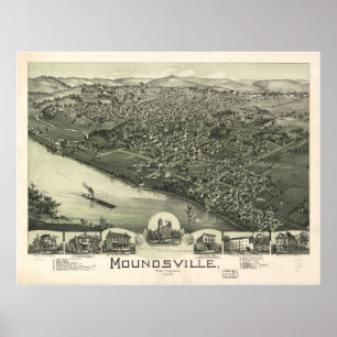 1899 Moundsville, WV-fågel öga beskådar den Poster