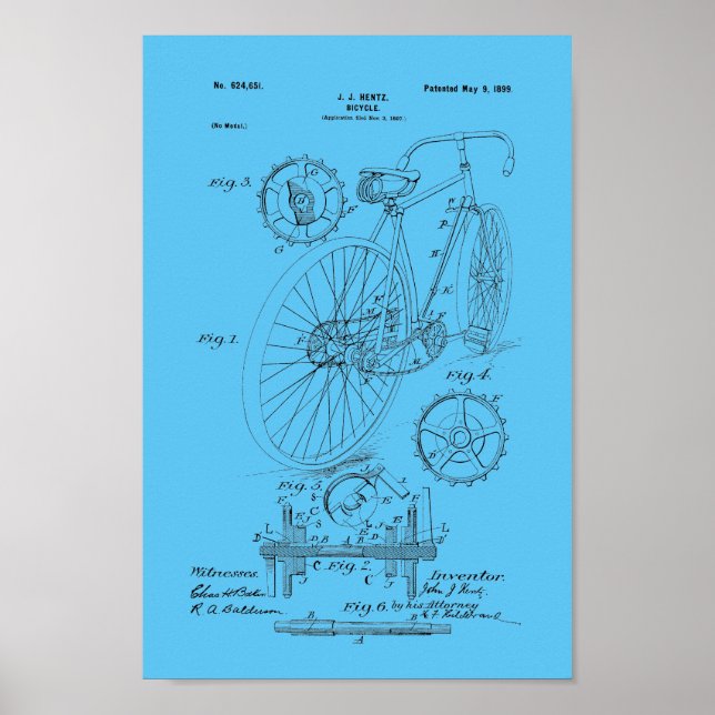 1899 Vintage Bicycle Patent Print Customize Poster (Framsidan)