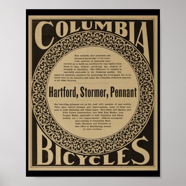 1899 Vintage Columbia Bicycles and Art Poster (Framsidan)