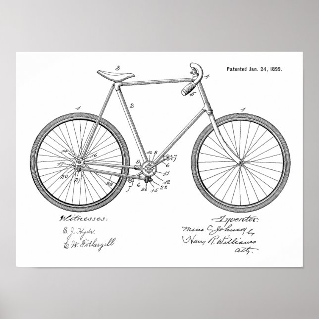 1899-Vintages Chainless Bicycle Patent Art Print Poster (Framsidan)