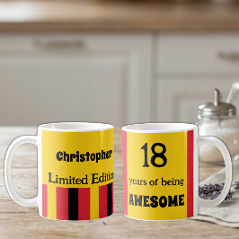 18 år av fantastisk namn gul röd kaffemugg