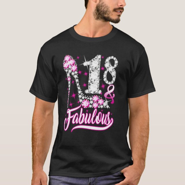 18 år gammal 18 och Fabulous 18:e födelsedag Rosa  T Shirt (Framsida)