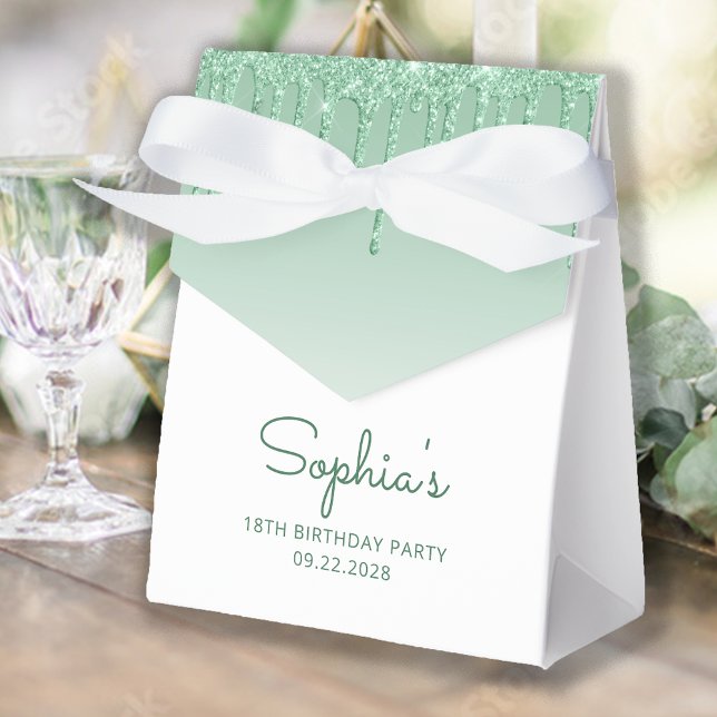 18-års födelsedag Elegant grön glitterdroppmanus Presentaskar (Skapare uppladdad)