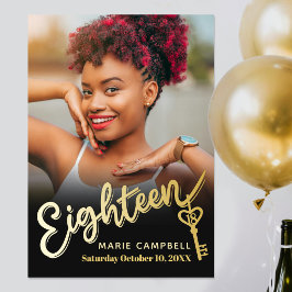 18-års födelsedag nyckelparty svart guld anpassad  poster