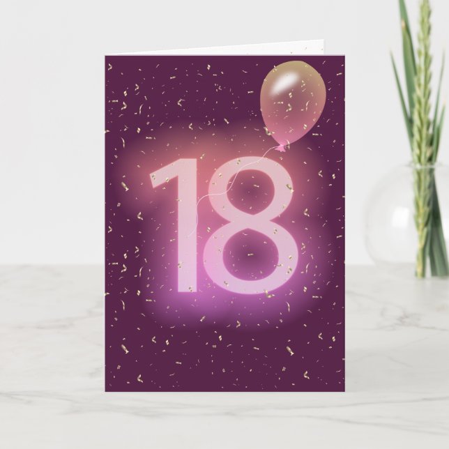 18-års födelsedags neon skylt och ballong kort (Framsida)