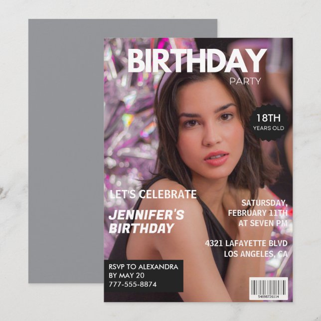 18-års inbjudningar till henne Magazinomslag (Fram/baksida)