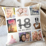 18-årsdag anpassningsbar fotokollage Flicka vit Kudde<br><div class="desc">En unik gåva till en flickas artonde födelsedag,  som firar hennes liv med en kollage av åtta egna foton,  bilder. Anpassa och lägg till hennes namn,  18 år och ett datum. En vit chic bakgrund. Grått och svart brev och nummer. Namn är skrivet med ett modernt handskript i stil.</div>