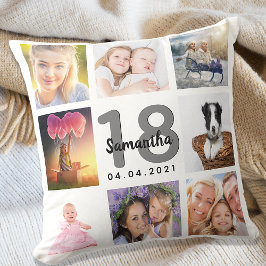 18-årsdag anpassningsbar fotokollage Flicka vit Kudde