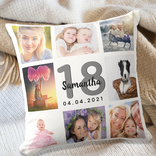 18-årsdag anpassningsbar fotokollage Flicka vit Kudde (Skapare uppladdad)