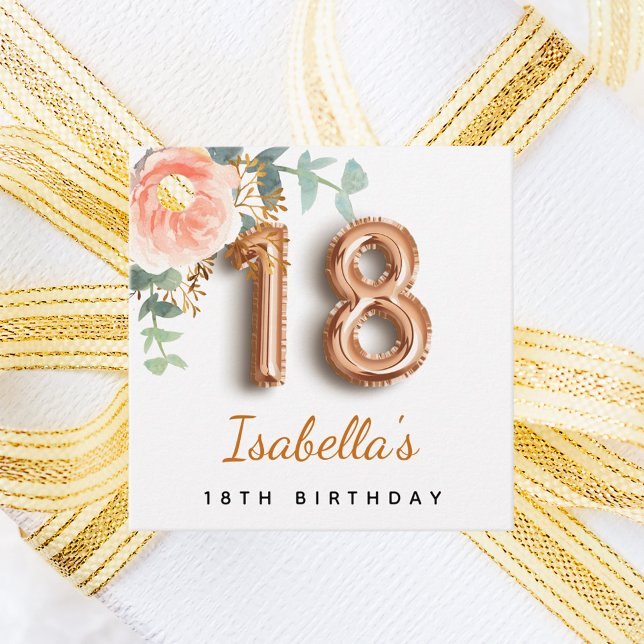 18-årsdag blommigt ro guld eucalyptus monogram gåvor etiketter (Skapare uppladdad)