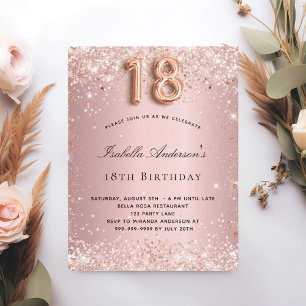 18-årsdag  damm från rosa ros guld glitter inbjudan vykort