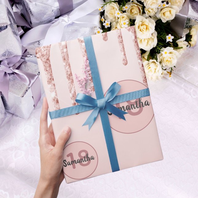 18-årsdag  droppar i ro guld glitter presentpapper (Skapare uppladdad)