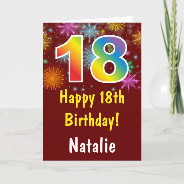 18-årsdag Färgglada regnbågsfyrverker Röd Kort (Framsida)