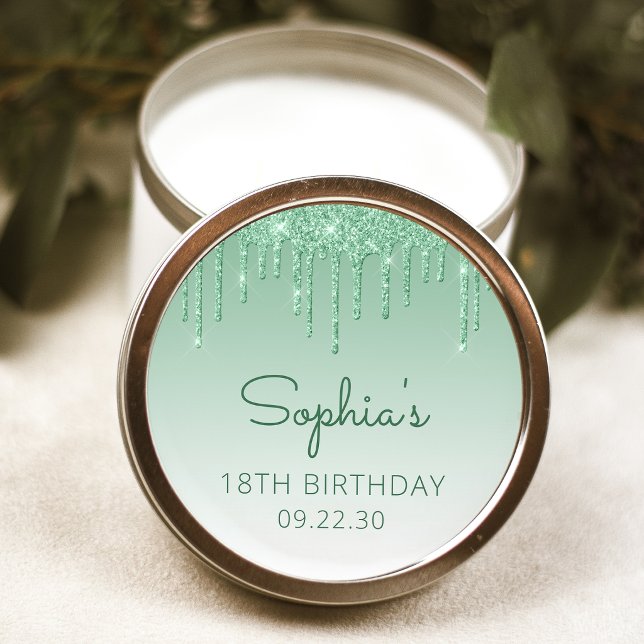 18-årsdag Grön Glitter Drip Rund Klistermärke (Skapare uppladdad)