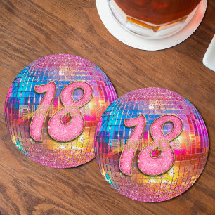 18-årsdag Guld Rosa Glitter Dans Disco Boll Underlägg Papper Rund