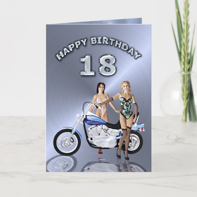 18-årsdag med flickor och motorcykel kort (Framsida)
