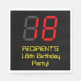 18-årsdag: Röd digital klockstil "18" + Namn Pappersservett