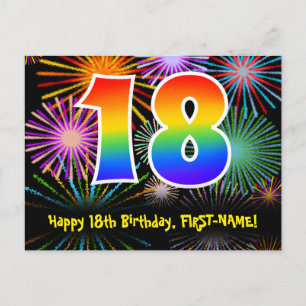 18-årsdag – Roligt fyrverkerimönster + Regnbåge 18 Vykort