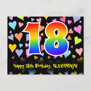 18-årsdag: Roligt hjärtmönster, regnbåge 18 Vykort