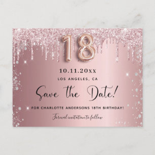 18-årsdag rosenskära silver save the date meddelande vykort
