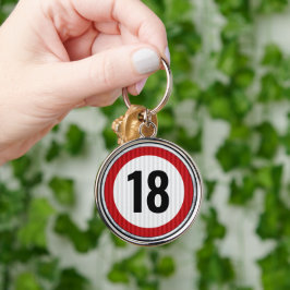 18-årsdag SKYLTFÄRGEN FÖR ALLA ÅLDER Tecken Rund Silverfärgad Nyckelring