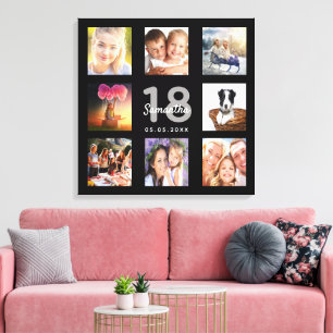18-årsdag svart fotokollage namn canvastryck