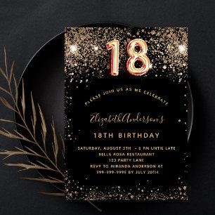 18-årsdag svart guld glitter glamorös inbjudningar