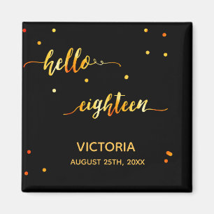 18-årsdag svart guld hej 18 typografi namn magnet