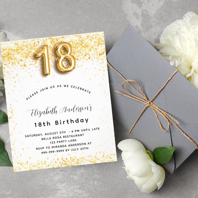 18-årsdagen för inbjudan till budget för guld glit flygblad (Skapare uppladdad)