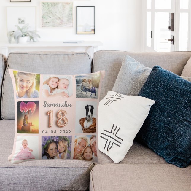 18-årsdagen för ro guld  rosa fotokollage kudde (Skapare uppladdad)