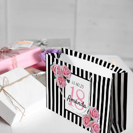 18-årsdagen rosa blommigt svart vitt rand