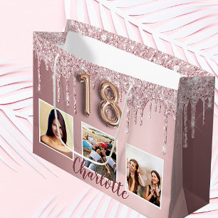 18-årsdagen rosa glitter droppar fotomonogram