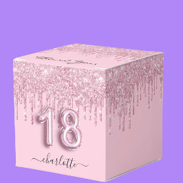 18-årsdagen  rosa glitter drops tack. presentaskar