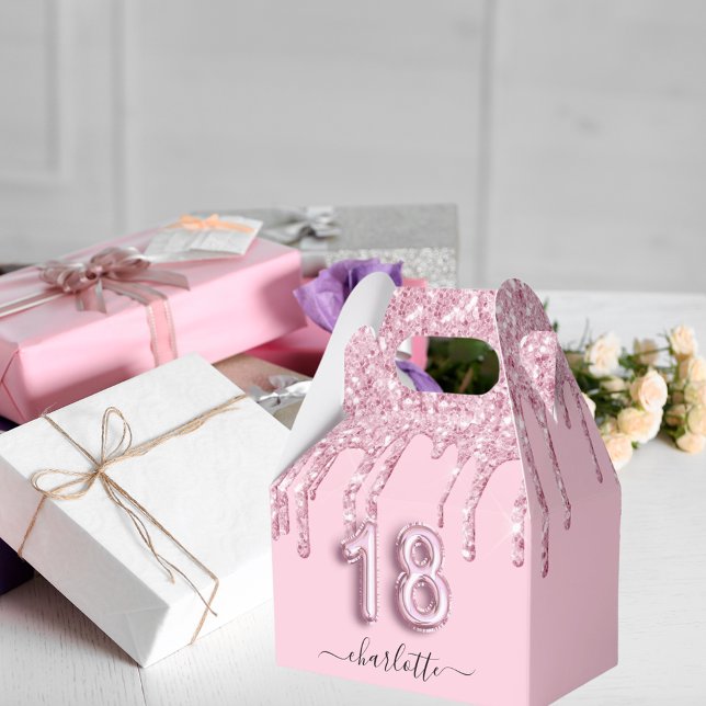 18-årsdagen  rosa glitter drops tack. presentaskar (Skapare uppladdad)