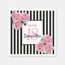 18-årsdagen rosa ros svartvit rand