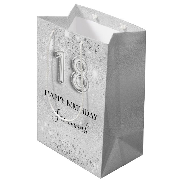 18-årsdagen silver glitter monogram (Baksidan Vinklad)